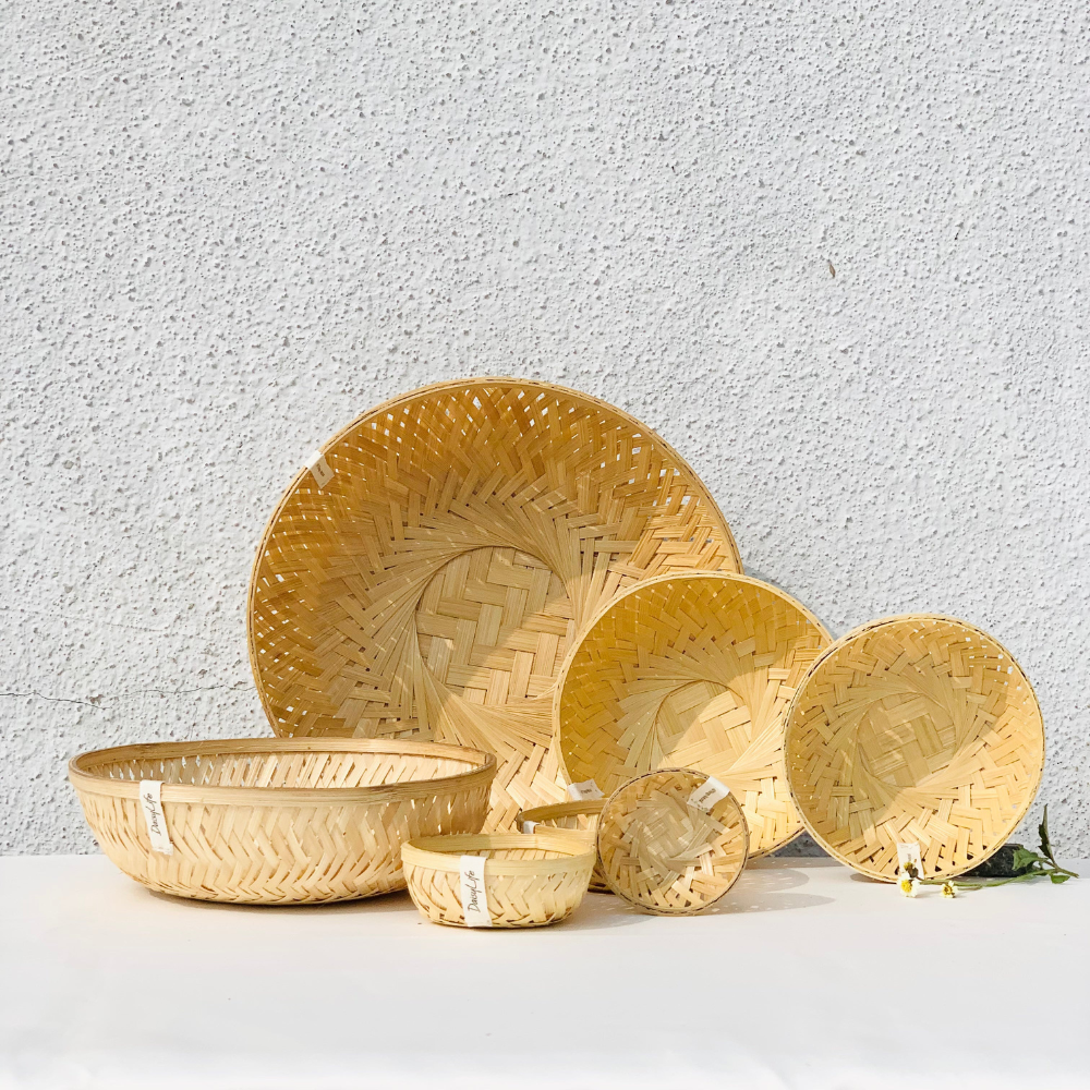 Natural handwoven bamboo basket
